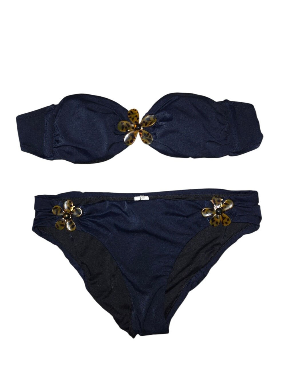 J.Crew Navy Tortoise Flower Bandeau Bikini Set Two Piece Size Small - Picture 4 of 9